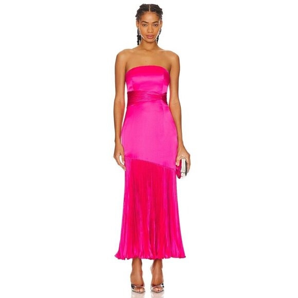 AMUR Milly Satin Pleated Strapless Cocktail Dress Pink Cabaret Womens Size 8 - Picture 1 of 10